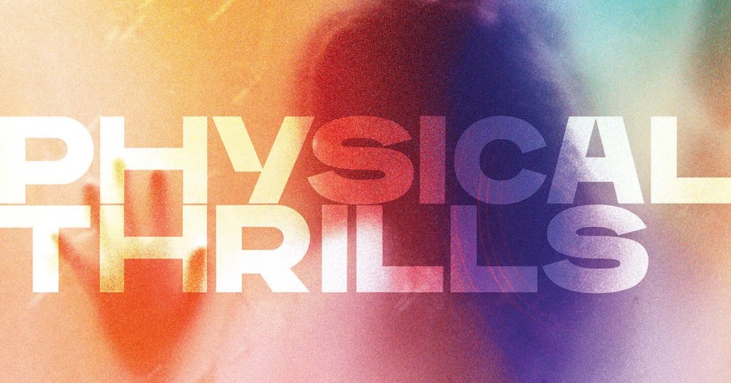 Multicoloured screen with the silhouette of a person behind it